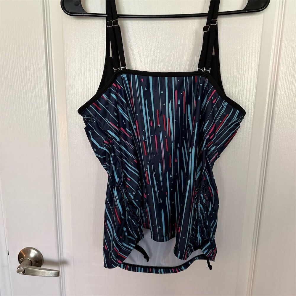 Yonique Women's Multicolor Striped Tankini Top L Adjustable Straps - Picture 2 of 3